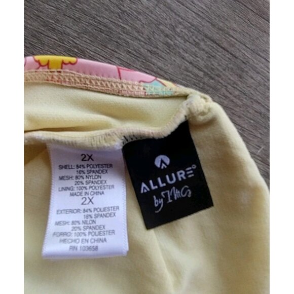 Allure By Img Swimsuit Womens Size 2X Yellow Pink Floral Print One Piece - Picture 3 of 5